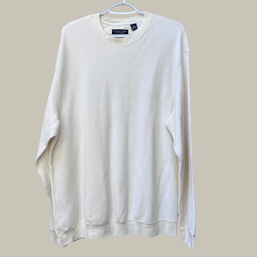 Roundtree & Yorke XL Cream Waffle Knit Thermal Long Sleeve Cotton Shirt  EUC